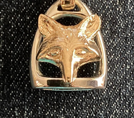 14k solid gold Fox Mask and Stirrup Pendant