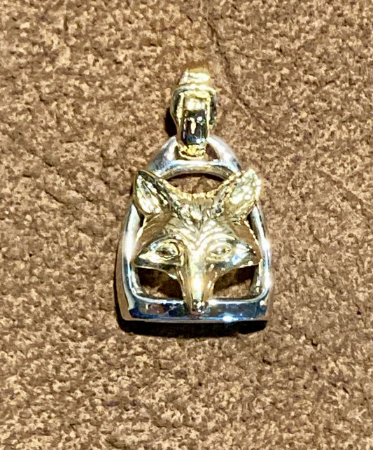 14k gold Fox Mask on Sterling Silver Stirrup with 14k Strap Bail