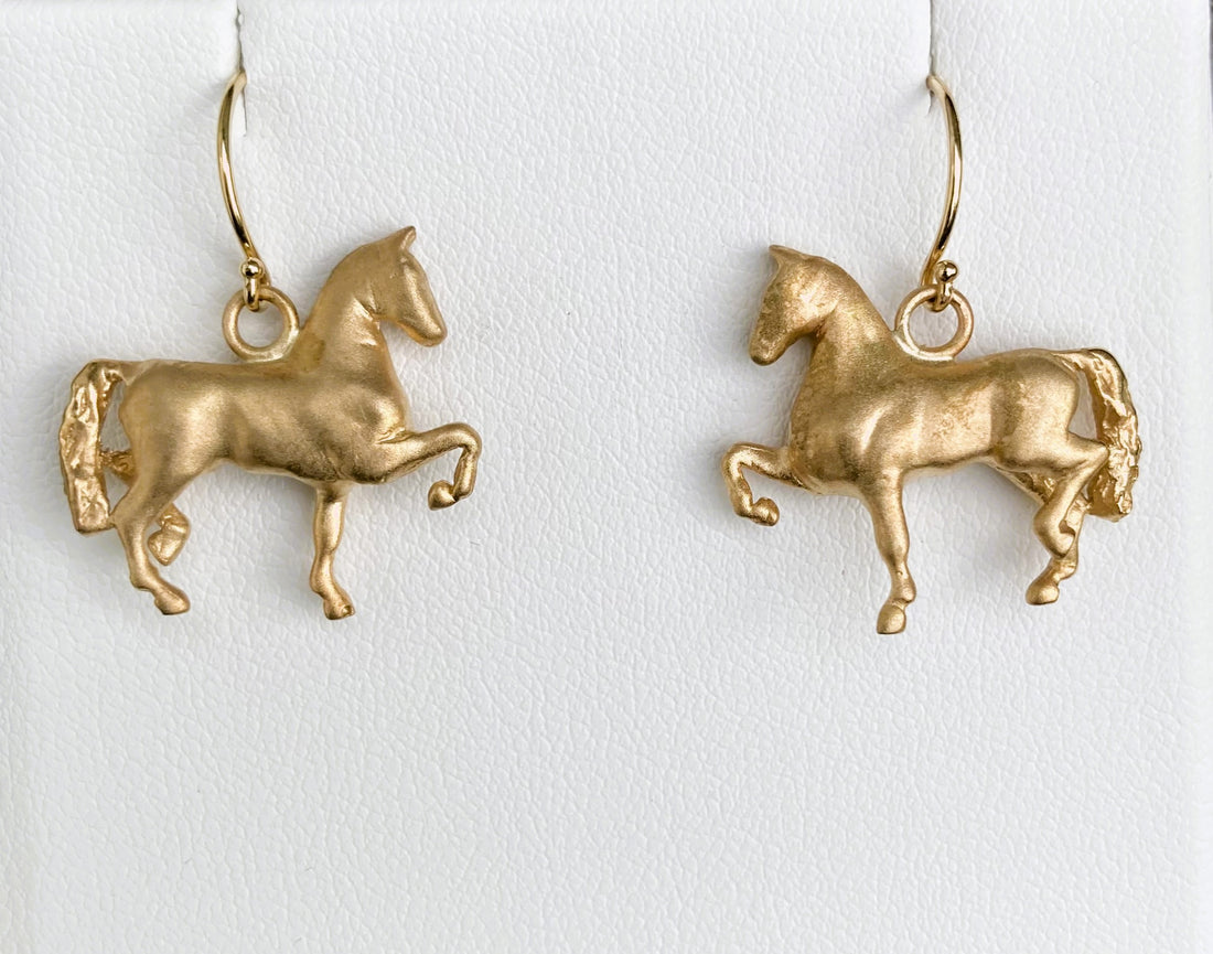 14k Solid Gold Prancing Horse Earrings