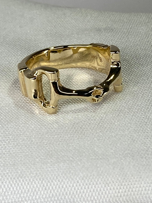 14k Gold Snaffle Bit Ring, equestrian jewelry designed by artist Salina Ramsay.