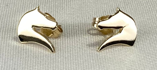 Solid 14k gold Studio Logo Earrings by Salina Ramsay, featuring the studio's signature horse-head emblem. Inspired by a lifelong devotion to horses and fine art, these handcrafted earrings capture the elegance, strength, and enduring spirit of the horse in a timeless wearable design.