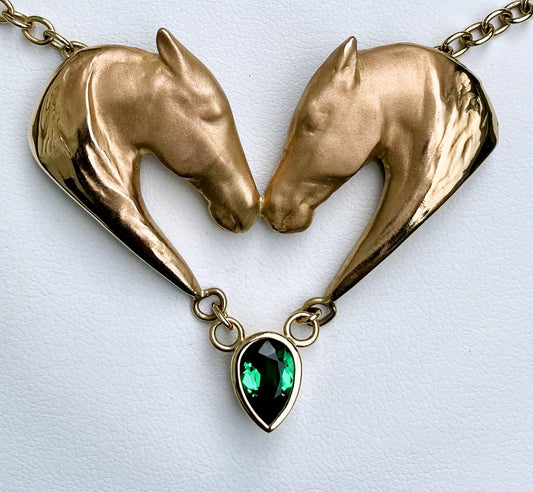 14k Gold Double Horse Head Pendant "Corteggiando"