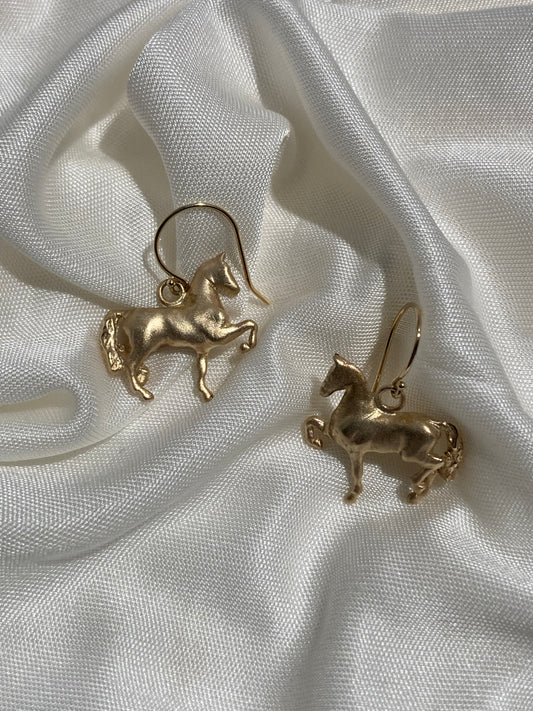 14k Classic Gold Horse Earrings