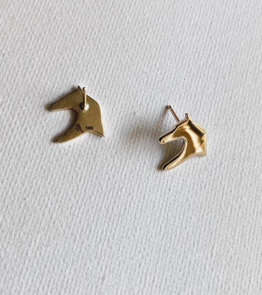 14k Gold Horse Head Silhouette Earrings