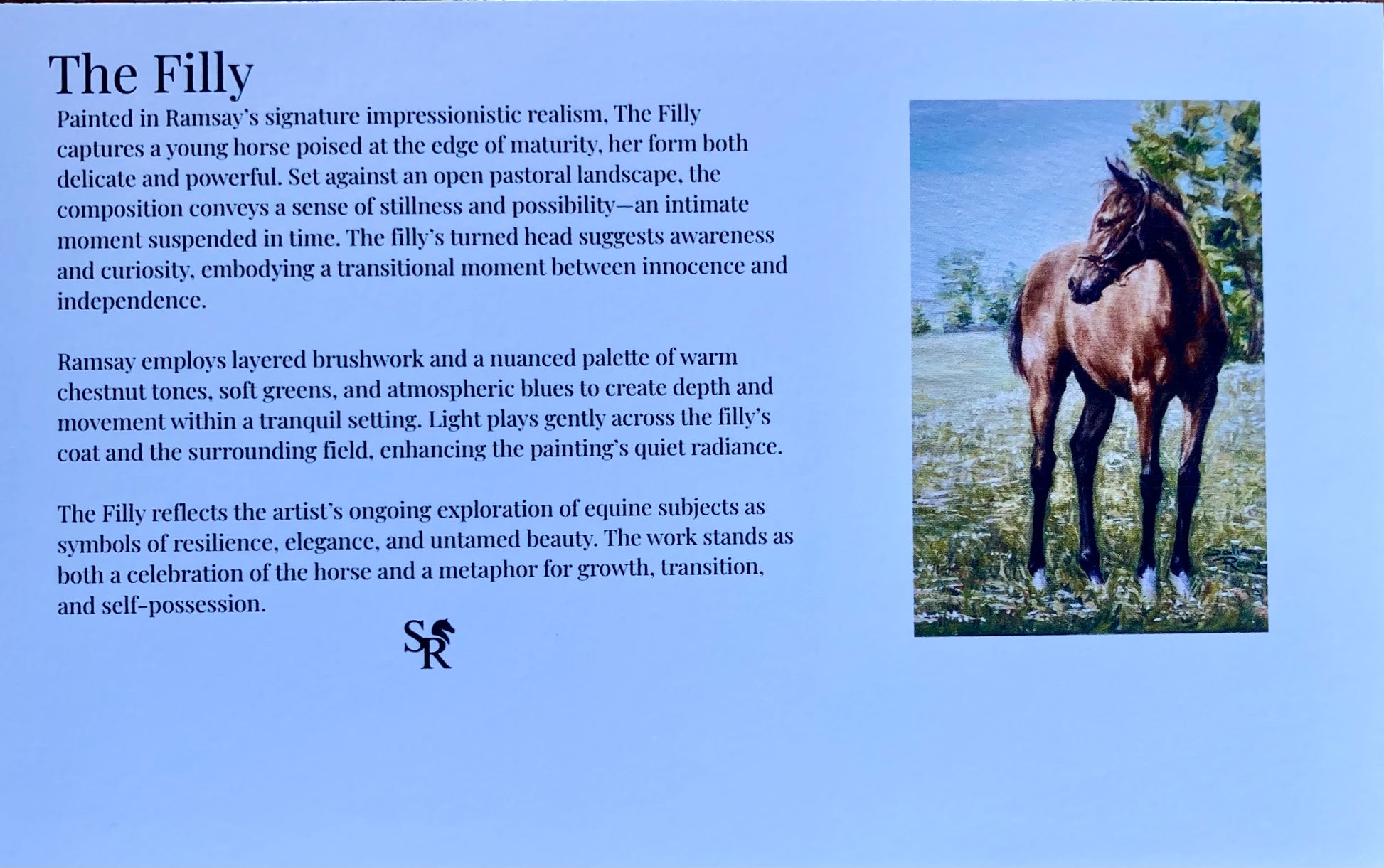 Provenance card for “The Filly” included with purchase of pendant.